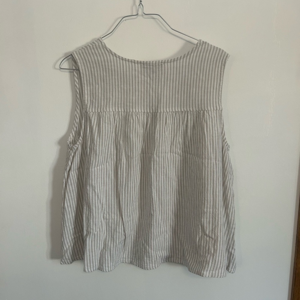 Linen Blend Silver Jeans Grey and White Striped Sleeveless Blouse Coastal - Picture 2 of 5